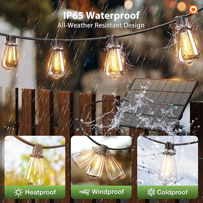 addlon 198FT Solar String Lights Outdoor Waterproof, 60+4 LED Bulbs, - Image 4