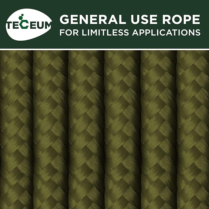 TECEUM Rope – 90 Feet x 3/8 Inch – Army Green – Strong All-Purpose Utility Rope - Image 9