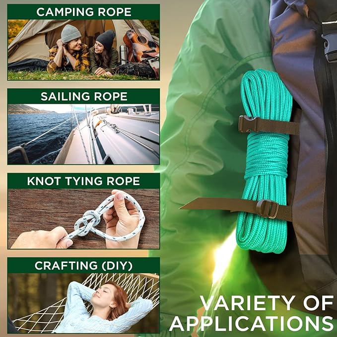 TECEUM Rope – 150 Feet x 1/4 Inch – Green Wave – Strong All-Purpose Utility - Image 5