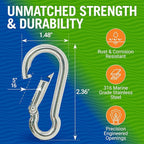 Stainless Steel Carabiner Clip, 4 Pack, 316 Marine Grade, Heavy Duty Spring - Image 3
