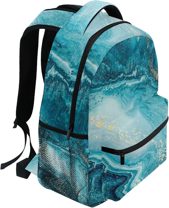 Wamika Kids Backpack Turquoise Blue Marble Tie Dye School Backpacks Boys Girls - Image 5