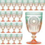 XUWAIDSGN 24Pcs Plastic Vintage Wine Glasses 13.5oz Reusable Embossed Goblet by XUWAIDSGN