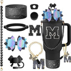 9PCS Black for Stanley Cup Accessories Set Bling Initials Bow Charms for by Unknown