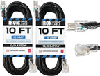 Iron Forge Cable 2 Pack 12 Gauge Outdoor Extension Cord 10 Ft, SJTOW 12/3 Heavy by IronForgeCable