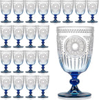 XUWAIDSGN 24Pcs Plastic Vintage Wine Glasses 13.5oz Reusable Embossed Goblet by XUWAIDSGN