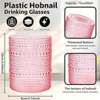 YOUBET 24PCS Plastic Drinking Glasses - 14OZ Pink Hobnail Drinkware Glasses - - Image 2