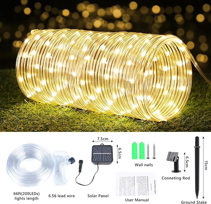 Solar Rope Lights, 66ft 200LED Solar String Lights, 8 Modes Waterproof Solar - Image 4