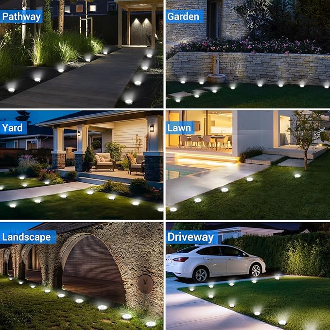 Peasur Solar Ground Lights Outdoor, 6 Pack Flat Solar Powered Disc Lights - Image 6