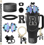9PCS Black for Stanley Cup Accessories Set Bling Initials Bow Charms for by Unknown