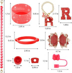 9PCS Red for Stanley Cup Accessories Set Bling Initials Bow Charms for Stanley - Image 3