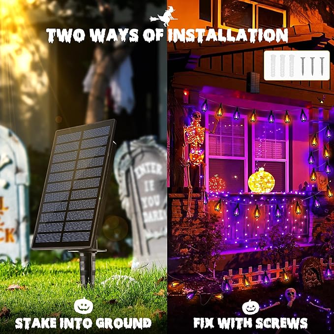 iBaycon Solar Halloween Lights, 27Ft 10 LED Bulbs Flickering Flame String Light - Image 5