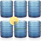 KMIGRUAN Hobnail Drinking Glasses Set of 6, 12oz Blue Vintage Glassware by KMIGRUAN