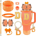 9PCS Orange for Stanley Cup Accessories Set Bling Initials Bow Charms for by Unknown