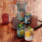 Khen Hobnail Beaded Pitcher & Tumbler Glasses Set | Set of 6 Glasses & Carafe| - Image 2