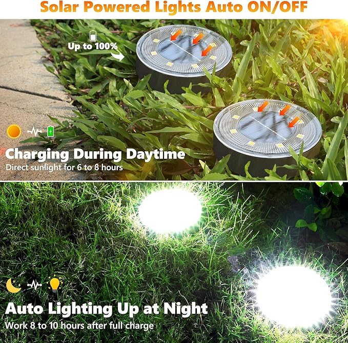 Joomer Solar Ground Lights, 8 Pack 8 LED Solar Lights Outdoor Waterproof IP68 - Image 2