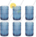 KMIGRUAN Large Hobnail Drinking Glasses Set of 6, 15oz Blue Vintage Glassware by KMIGRUAN