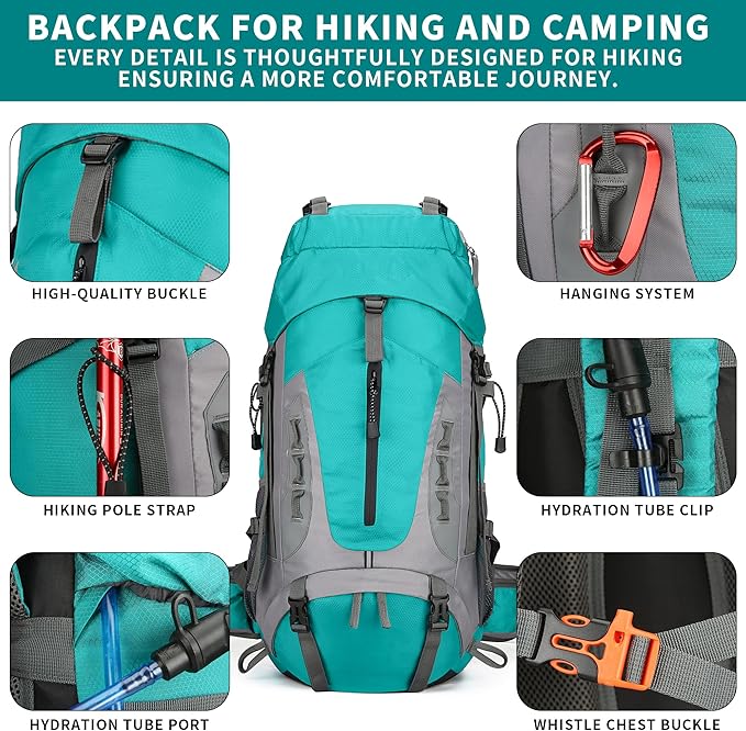 75L Hiking Backpack with Rain Cover Waterproof Camping Backpack Shoes Warehouse - Image 6