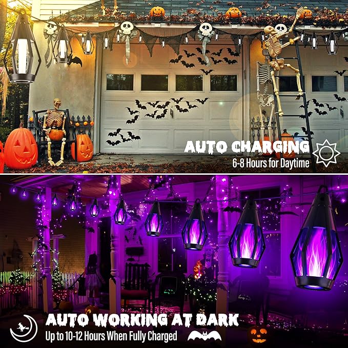 iBaycon Solar Halloween Lights, 27Ft 10 LED Bulbs Flickering Flame String Light - Image 4