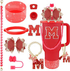 9PCS Red for Stanley Cup Accessories Set Bling Initials Bow Charms for Stanley by Unknown