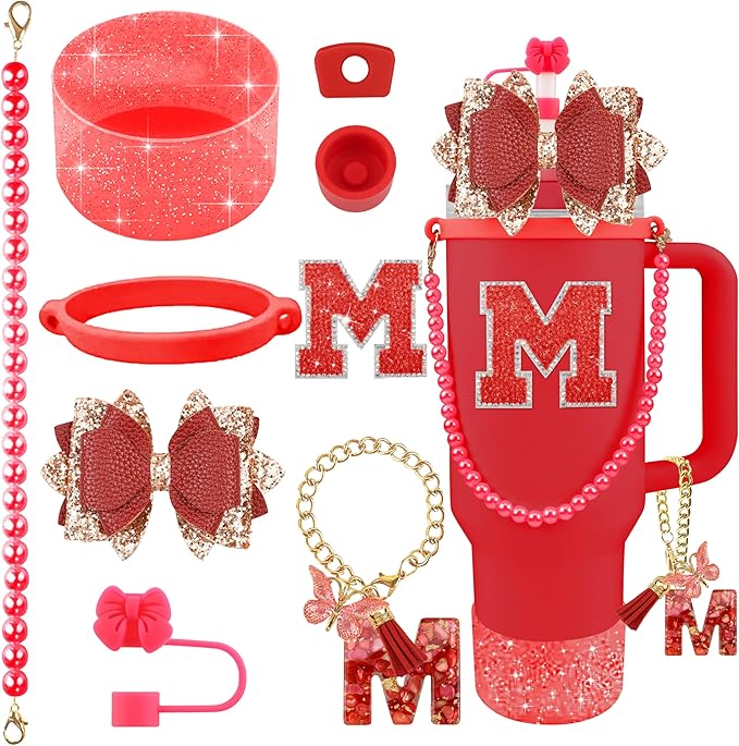 9PCS Red for Stanley Cup Accessories Set Bling Initials Bow Charms for Stanley by Unknown