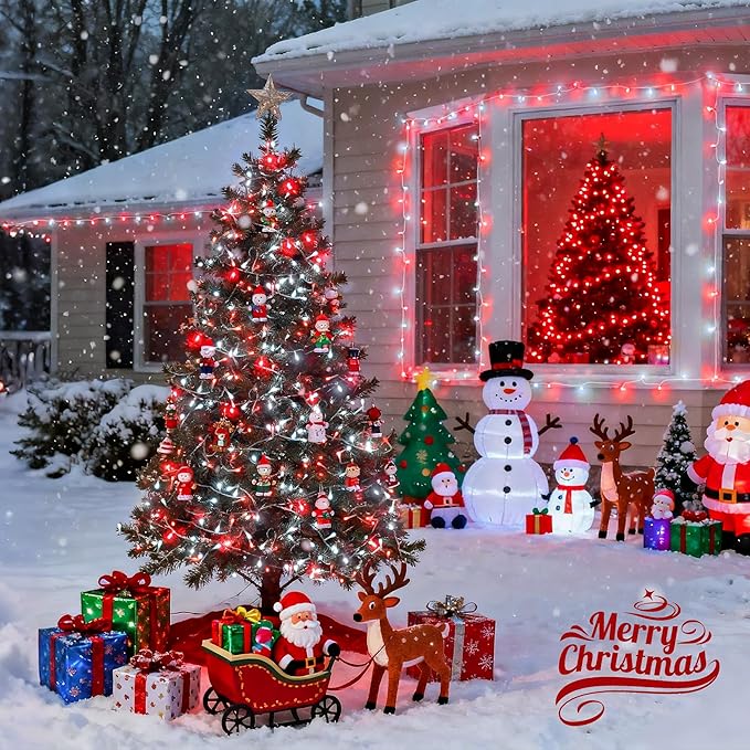 JMEXSUSS 2 Pack Red and White Battery Christmas Lights, Each 33ft 100 LED - Image 5