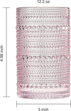 Khen Hobnail Beaded Highball Drinking Tumbler Glasses | Set of 6 | Pastel Pink - Image 5