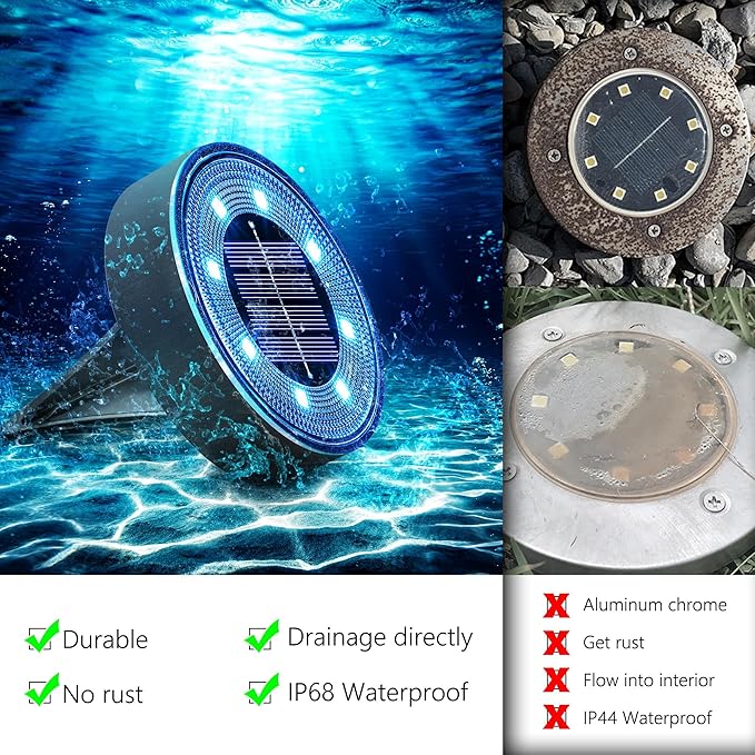 Joomer Solar Ground Lights, 16 Pack 8 LED Solar Lights Outdoor IP68 Waterproof - Image 3