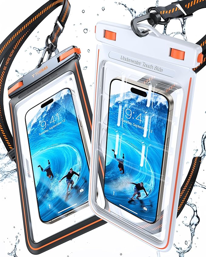 TORRAS 2 Pack IPX8 Waterproof Phone Pouch Floating, Underwater Screen Touchable by TORRAS