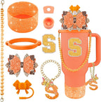 9PCS Orange for Stanley Cup Accessories Set Bling Initials Bow Charms for by Unknown