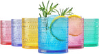 Khen Plastic Hobnail Drinking Glasses Set of 6 Bright Tones Cups 14oz, by Khen