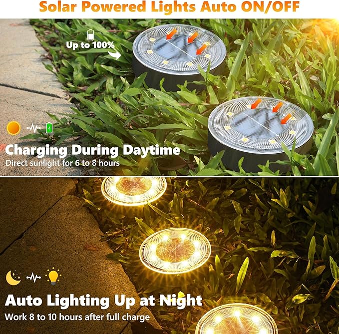 Joomer Solar Ground Lights, 8 Pack 8 LED Solar Lights Outdoor IP68 Waterproof - Image 2