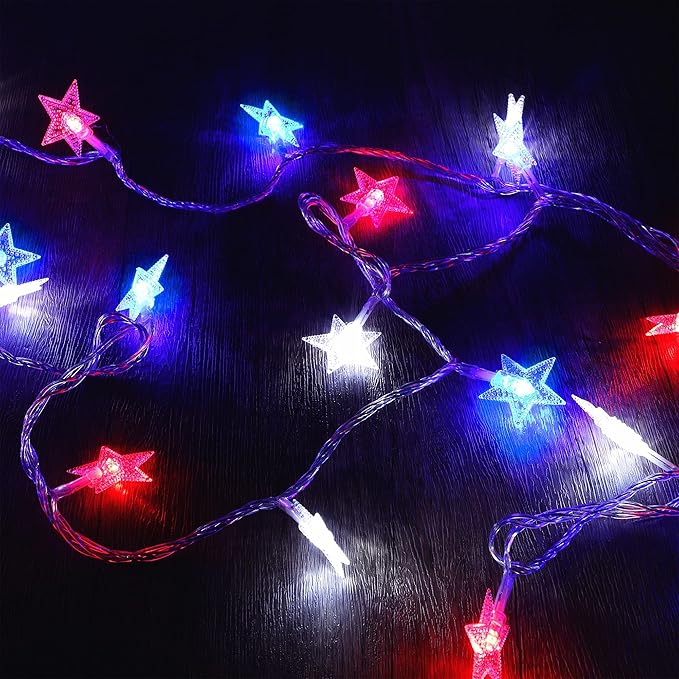 Twinkle Star 4th of July Decoration Lights, 100 LED 49FT Red White Blue Star - Image 3