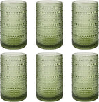 Vintage Hobnail Drinking Glasses Set of 6, 16 oz Large Capacity Embossed Green by Unknown