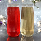 Oojami 48 Pack Ribbed Origami Ripple Plastic Glasses, 24 Stemless 9oz Champagne - Image 7
