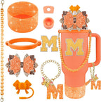 9PCS Orange for Stanley Cup Accessories Set Bling Initials Bow Charms for by Unknown
