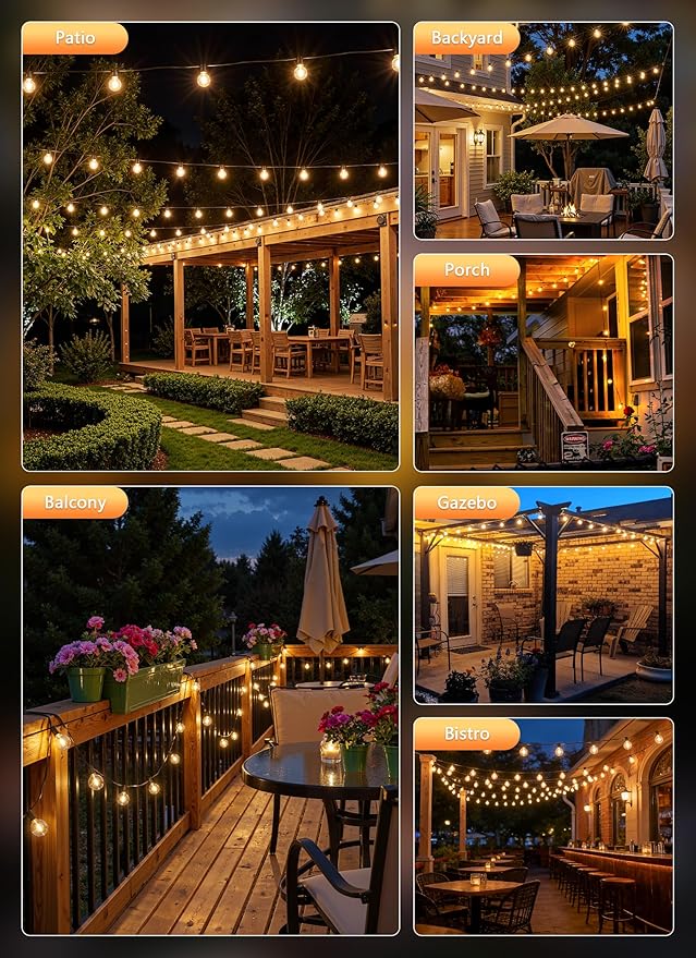 Brightown Outdoor String Lights, 55FT 17 G40 Bulbs Shatterproof Patio Lights - Image 9