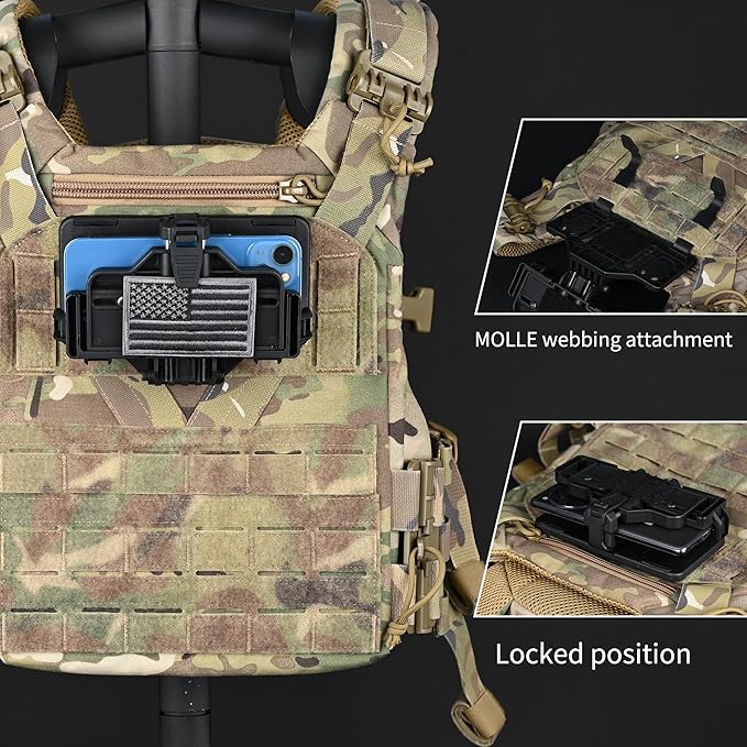 Tactical Gear Plate Carrier Vest Accessories, MOLLE Phone Chest Mount Holder - Image 4