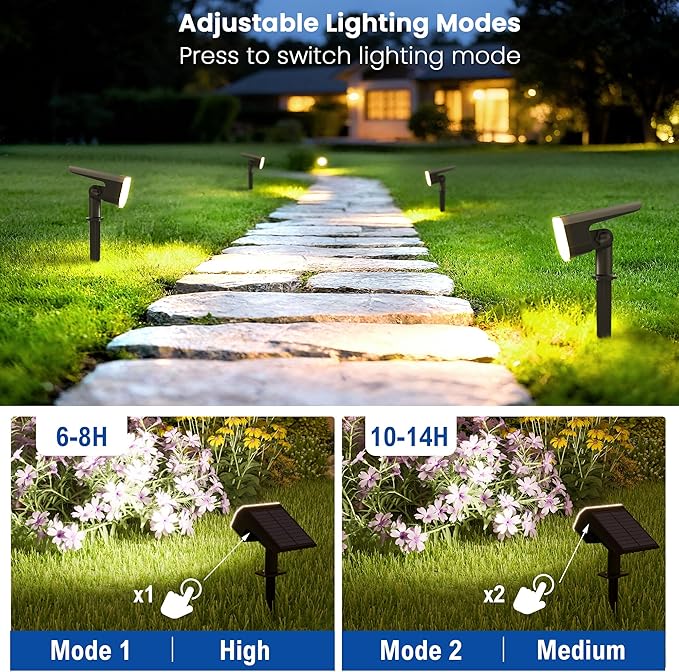 Solar Spot Lights Outdoor Waterproof IP65, 4 Pack, Cool Light, 2 Lighting Modes - Image 2