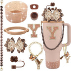 9PCS Brown for Stanley Cup Accessories Set Bling Initials Bow Charms for by Unknown