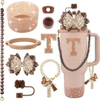 9PCS Brown for Stanley Cup Accessories Set Bling Initials Bow Charms for by Unknown