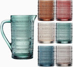 Khen Hobnail Beaded Pitcher & Tumbler Glasses Set | Set of 6 Glasses & Carafe| - Image 8