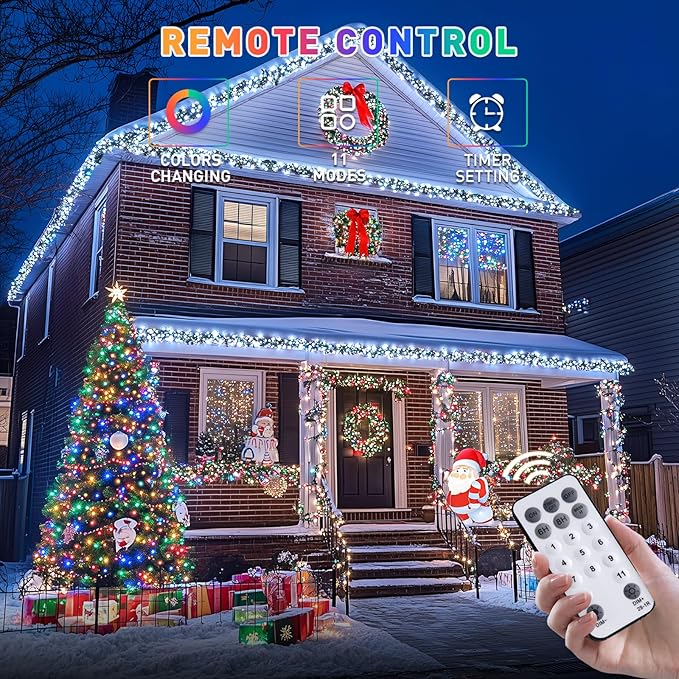 JMEXSUSS Color Changing Christmas Lights, 66ft 200 LED White & Multicolor - Image 4