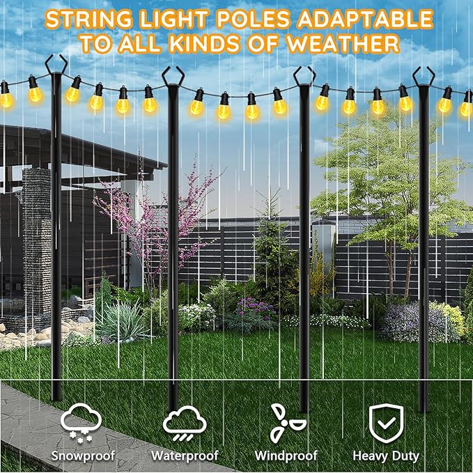 AHRLHR 2 Pack String Light Poles, Outdoor String Light Pole 10ft Forked Metal - Image 5