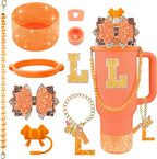 9PCS Orange for Stanley Cup Accessories Set Bling Initials Bow Charms for by Unknown