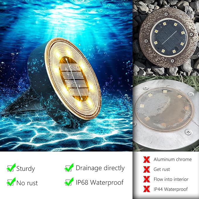Joomer Solar Ground Lights, 8 Pack 8 LED Solar Lights Outdoor IP68 Waterproof - Image 3