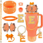 9PCS Orange for Stanley Cup Accessories Set Bling Initials Bow Charms for by Unknown