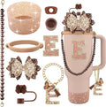 9PCS Brown for Stanley Cup Accessories Set Bling Initials Bow Charms for by Unknown