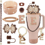 9PCS Brown for Stanley Cup Accessories Set Bling Initials Bow Charms for by Unknown