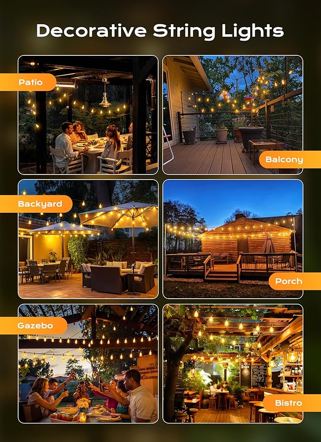 Brightown Outdoor String Lights, 30FT 11+1 LED ST38 LED Patio Lights - Image 5