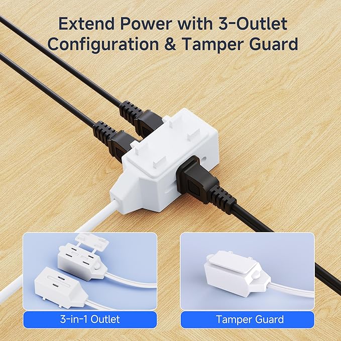 Cable Matters 2-Pack 16 AWG 2 Prong Long Extension Cord 15 ft, 13A 3-Outlet - Image 2